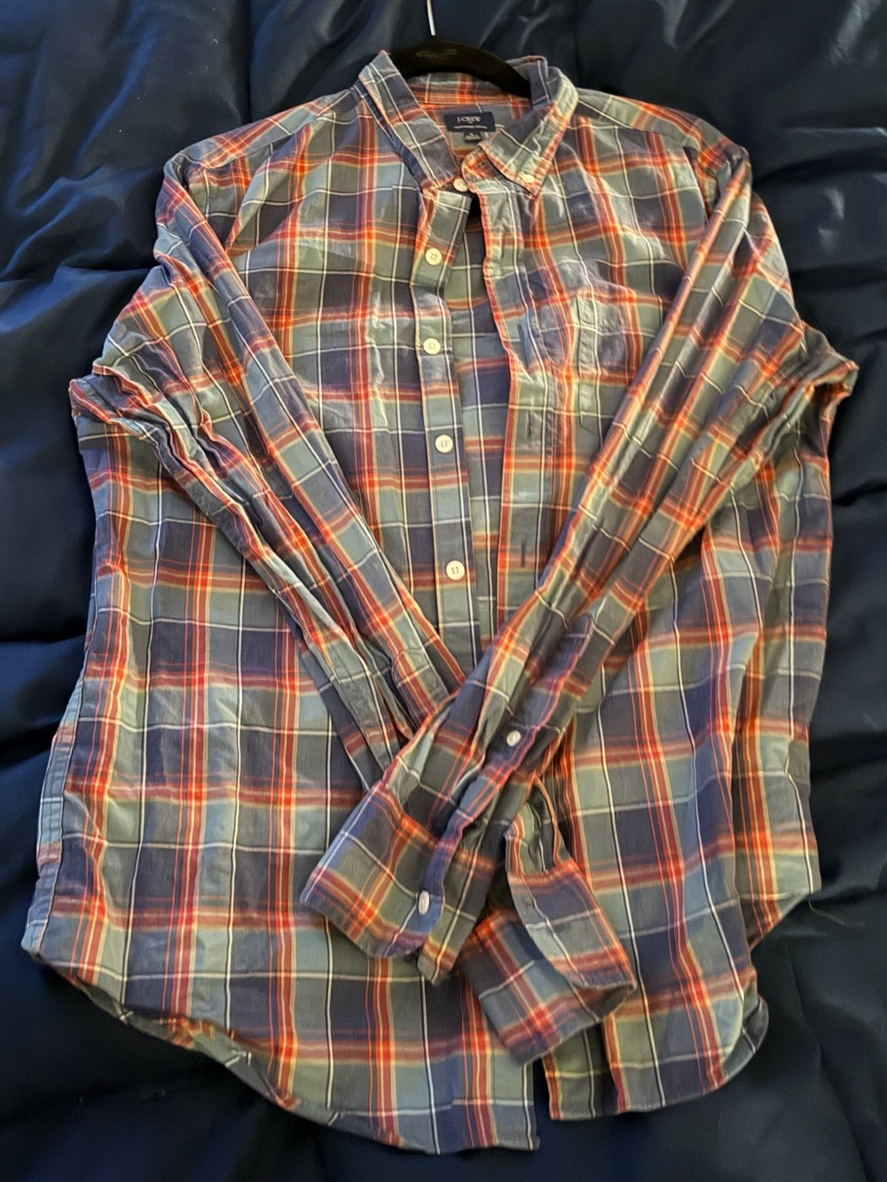 J. Crew Men's Plaid Button-Down Shirt - Navy & Orange